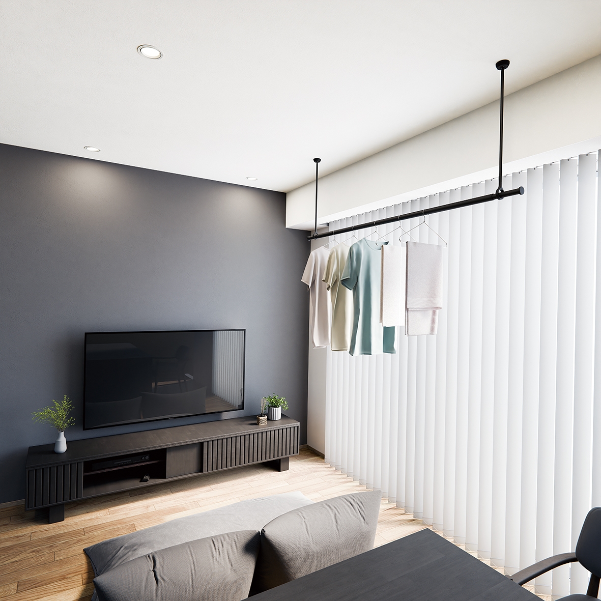 ランドリーバーLB-1 ブラック Mサイズ使用(幅1,700mm×高600mm)