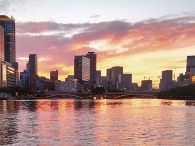 船内から見る中之島の夕景