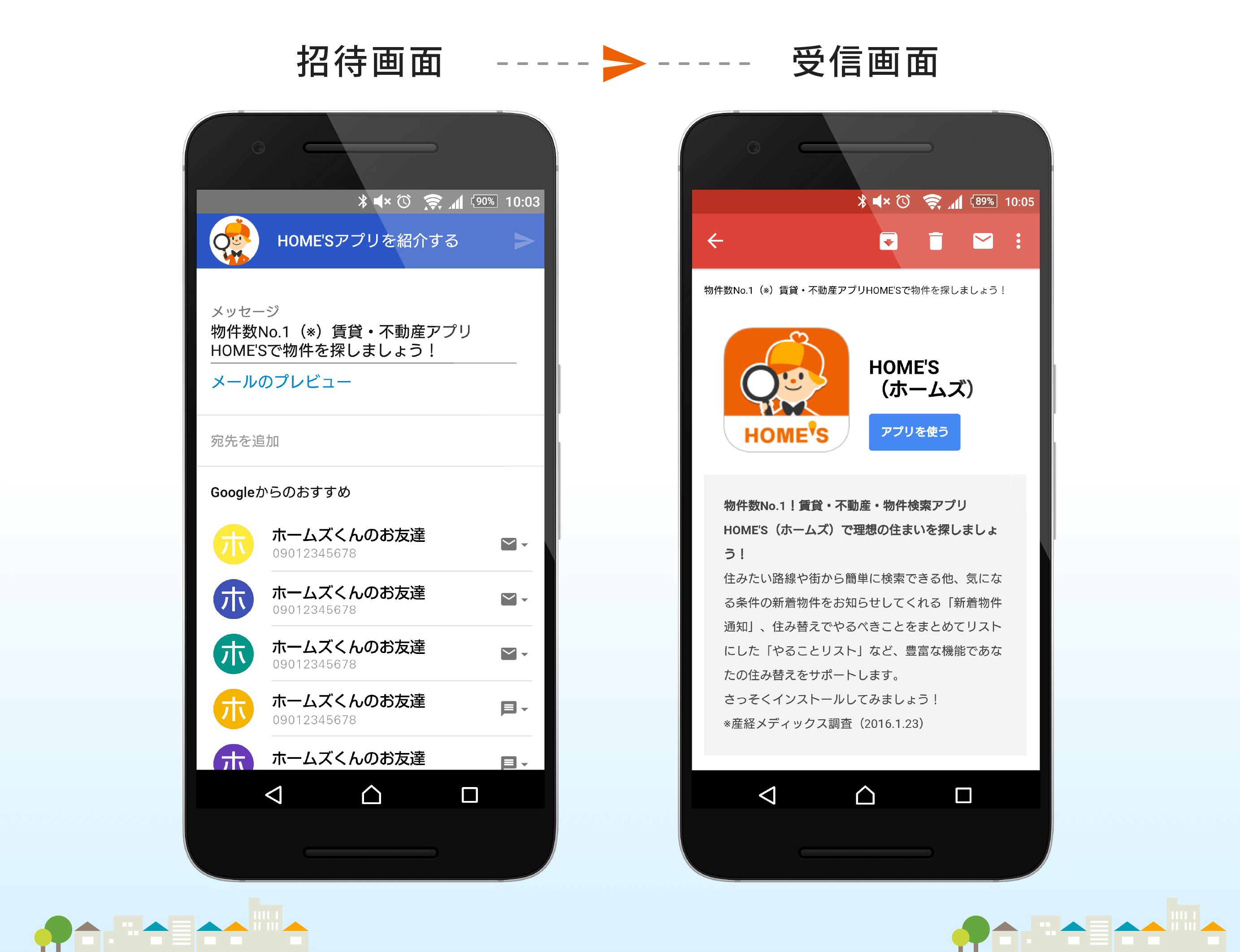 HOME’S Android アプリ「App Invites」利用イメージ