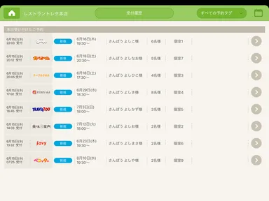 ＜トレタ受付履歴画面＞