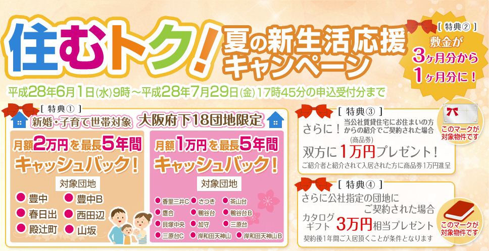 住むトク！夏の新生活応援キャンペーン(新婚・子育て世帯向け)