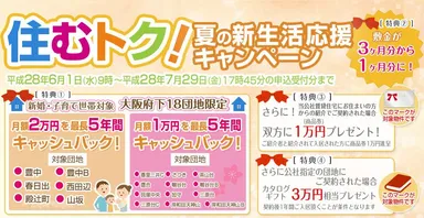 住むトク！夏の新生活応援キャンペーン(新婚・子育て世帯向け)