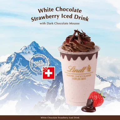リンツ ホワイトチョコレートストロベリーアイスドリンク ダークチョコレートムース添え