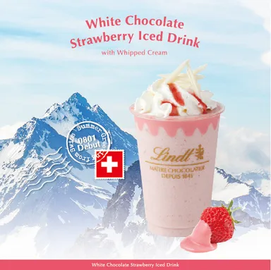 リンツ ホワイトチョコレートストロベリーアイスドリンク ホイップクリーム添え