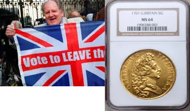 1701年5ギニーと英国旗