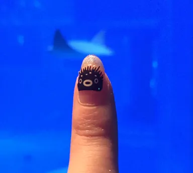 水槽を背景にハリセンボンネイル