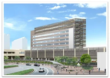 外観イメージパース（西宮北口駅南バスロータリーから望む）※西宮北口阪急ビルの手前は今津行きホーム