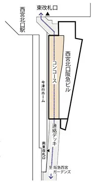西宮北口阪急ビルを通り抜けるコンコースの完成位置図