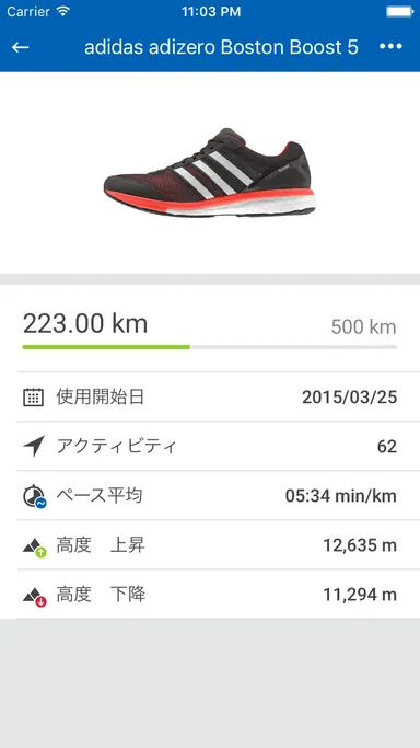 過去のデータもシューズ使用開始日を入力することで、遡って登録可能