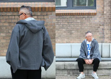 「着物袖の斬新スウェット和パーカー」