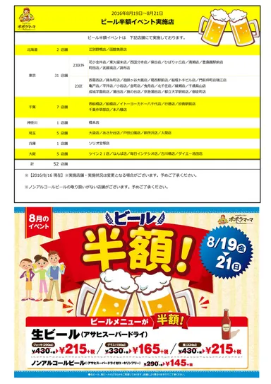 ビール半額イベント実施店