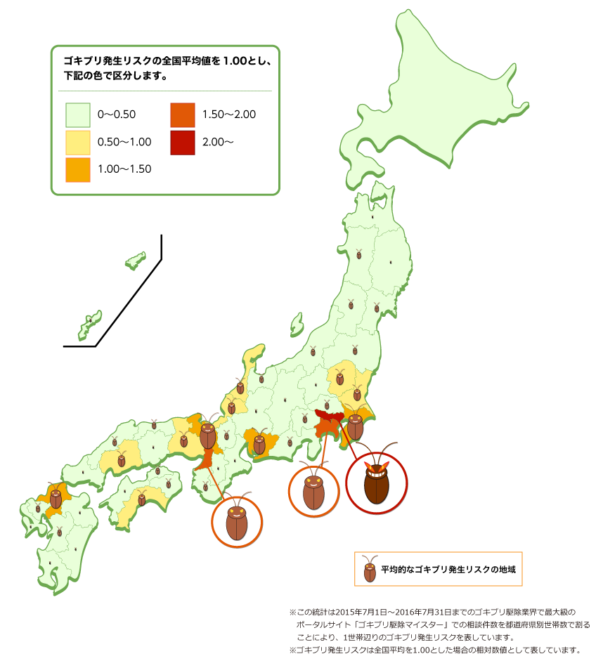 都道府県別ゴキブリ発生リスクを公開 ゴキブリ被害多発地域 No 1東京 No 2神奈川 No 3大阪 株式会社マイスターワークスのプレスリリース