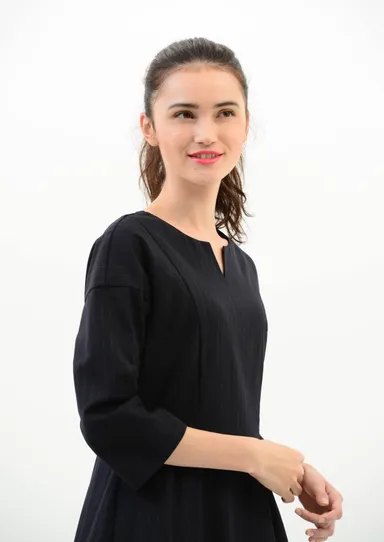 七分袖ワンピース・ダークネイビー(2)