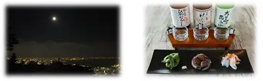 左：TENRAN CAFEからの夜景と満月　／　右：観月の宴セット（イメージ）