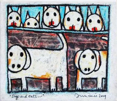 「犬と猫・・・・」　ミクストメディア