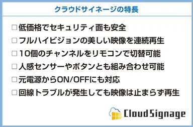 『クラウドサイネージ』の特色