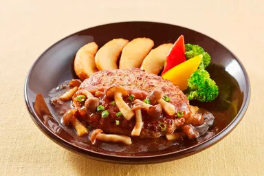 沖縄産美ら島あぐー豚の旨みあふれるハンバーグ　きのこジンジャーソース