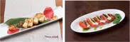 (左)「やさい家めい 六本木ヒルズ店」豆乳チーズと蓮根のはさみ揚げ はちみつかけ　(右)「Vittorio Pomodoro Tsukiji」完熟フルーツトマトとソイチーズの焼きカプレーゼ