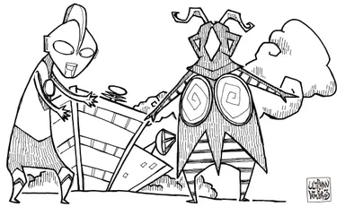 「SONIC」氏 描き下ろしイラスト(ゼットンとの対決シーン)　(C)円谷プロ