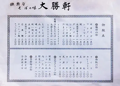 創業当時のメニュー