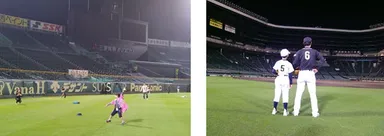 親子キャッチボールの様子(1)　／　親子キャッチボールの様子(2)