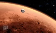 NASAのマーズ・サイエンス・ラボラトリーが火星に近づいていく様子を描いた想像図