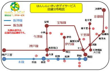 はんしんいきいきデイサービス　店舗分布略図