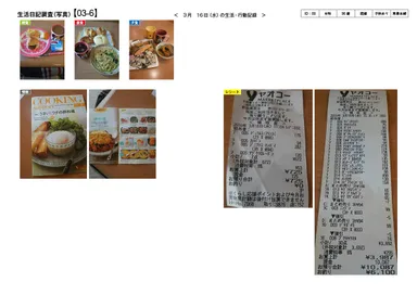 食卓やレシート等の写真(モニターA)
