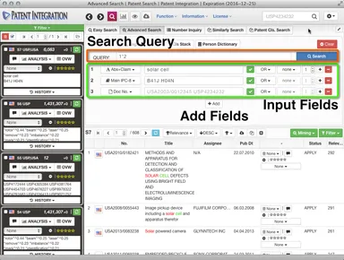 様々なフィールドを組み合わせて特許を検索することができます