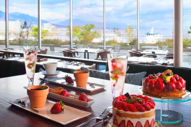 琵琶湖を眺められる開放的な店内