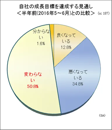 自社の成長目標を達成する見通し＜半年前(2016年5月から6月)との比較＞