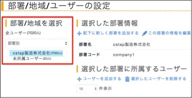 子会社である「cstap製造株式会社」に所属する部門システム管理責任者が閲覧できるユーザー情報画面