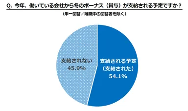 今年、働いている会社から冬のボーナス(賞与)が支給される予定ですか？