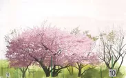 百瀬智宏「春の庭球」水彩 26.0×41.0cm