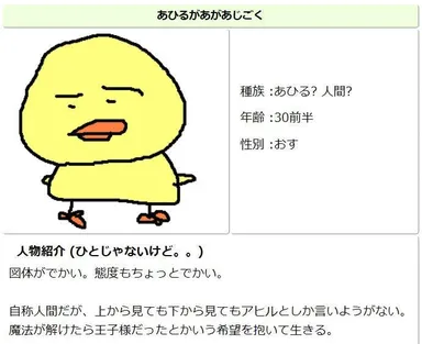 キャラクタ紹介のサンプル