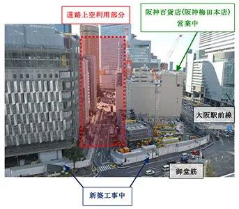 現場写真(2017年1月6日撮影) ※東側(御堂筋側)から西方向を望む