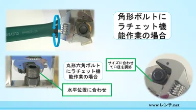 解説画像：角型ボルト　ラチェット機能