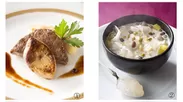 (1)牛フィレ肉とフォアグラのロッシーニ　トリュフソース／(2)燕の巣入り-白キクラゲと豆類の熱々おしるこ