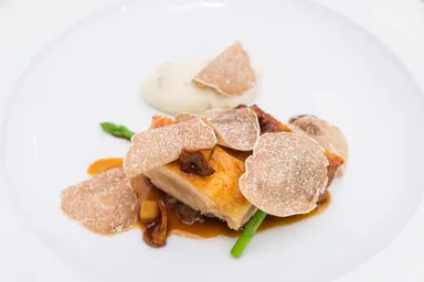 PoulardeFromBresse.brasiedsavoycabbagewithchanterllemushroom,Albawhitetruffle