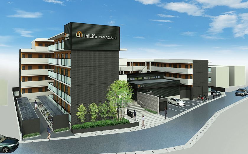 「学生会館Uni E'meal山口大学前」(食事付き)
2017年3月オープン　ジェイ・エス・ビーが総合プロデュース
　完成見学会【2017年3月22日・23日開催】