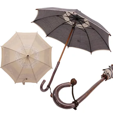 日傘　結城紬　皮付き桜手元　￥54,000(税込)