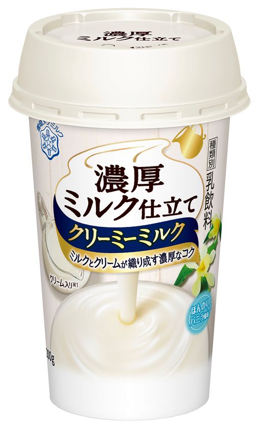 【雪印メグミルク】『濃厚ミルク仕立て クリーミーミルク』、『濃厚ミルク仕立て 抹茶ラテ』 、『濃厚ミルク仕立て カフェラテ』各LL200g
平成29年3月14日（火）より新発売