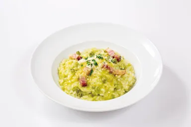 ベーコンのグリーンピースソースリゾット