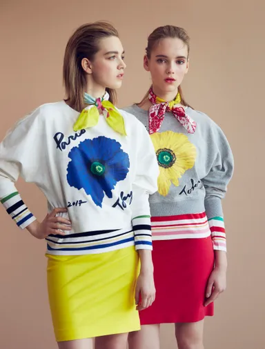 バンダナ　各4,212円、花柄トップ　各7,452円、スカート　各10,692円、ボーダー柄ニットトップ　各7,452円 ※「ELLE Japon」4月号より抜粋　Photo AKINORI ITO/aosora