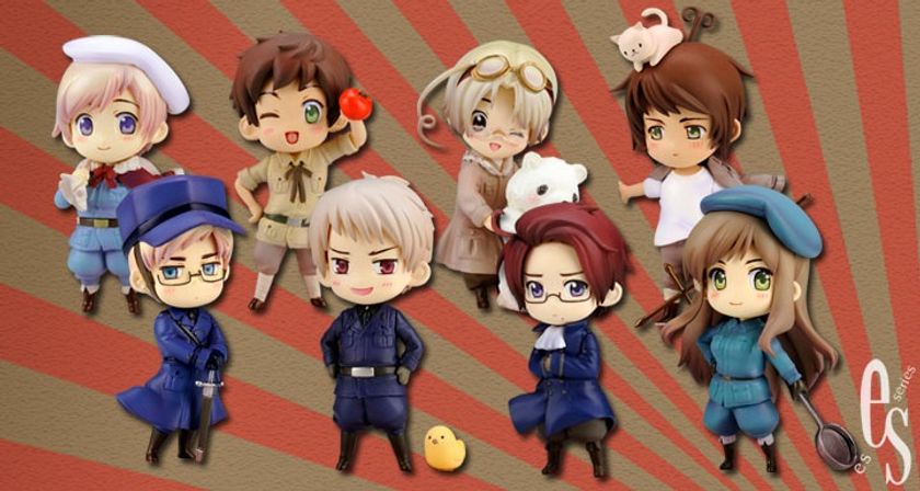 世界の愉快な仲間達がデフォルメフィギュアになって大集合！
「ヘタリア-まるかいて２周目-　ワンコイングランデフィギュアコレクション」10月発売！！

