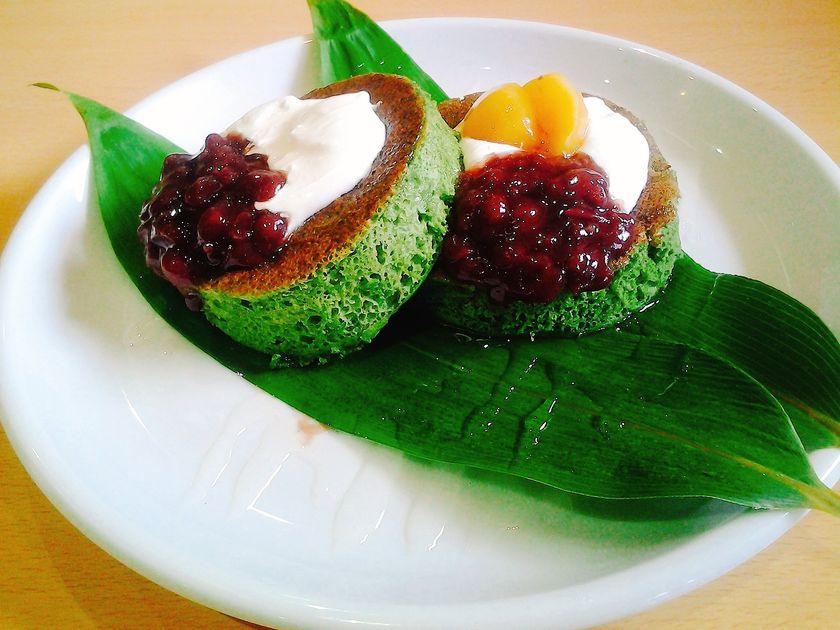 新潟名物 笹だんごがパンケーキに！？
笹の風味と餡子が相性抜群のふわぽよ和風スイーツ　
1日10食限定、店頭のみで販売開始