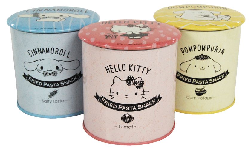 Twitterで話題のフライドパスタスナック　
サンリオ3キャラクターとのコラボ商品を発売！
～東京駅で4月27日(木)から先行発売～