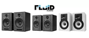 「Fluid Audio」モニター・スピーカー　左より『F5』(ブラック・カラー)、『F4』(ブラック・カラー)、『C5』(ホワイト・カラー)※『C5BT』も基本外観は同じ