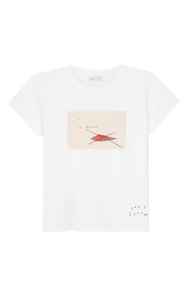 【アニエスベー】デヴィッド・リンチが大好きなアメリカ人歌手リッチー・ヴァレンスが歌う50年代の歌『Donna』をモチーフにしたTシャツ白。FEMMEのみ2色展開 各9,200円(税抜き)