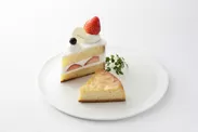 (上)：苺のショートケーキ、(下)：チーズケーキ